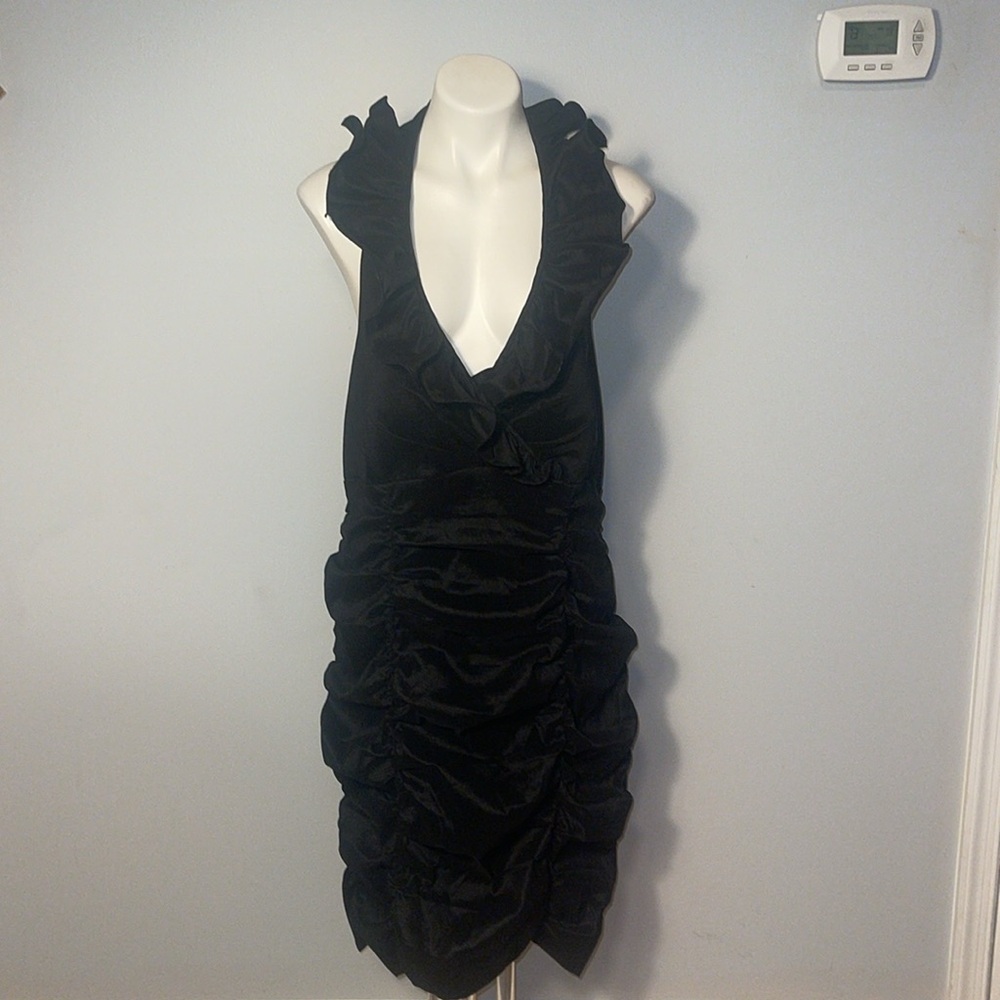 Hailey Logan by Adrianna Papell black halter ruffle  rouched dress. Sz 21/22